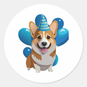 Blue Corgi Birthday Classic T - Shirt (1) Runder Aufkleber