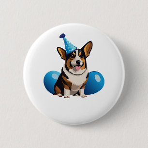 Blue Corgi Birthday Classic T - Shirt Button