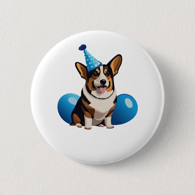 Blue Corgi Birthday Classic T - Shirt Button (Vorderseite)