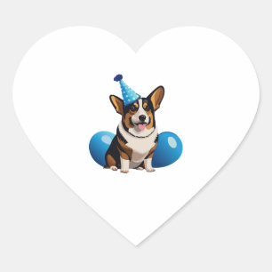 Blue Corgi Birthday Classic T - Shirt Herz-Aufkleber
