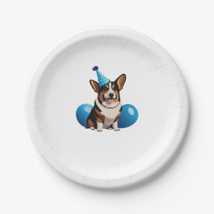 Blue Corgi Birthday Classic T - Shirt Pappteller