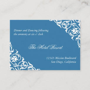 Blue Corner Scroll Hochzeitsempfang Begleitkarte