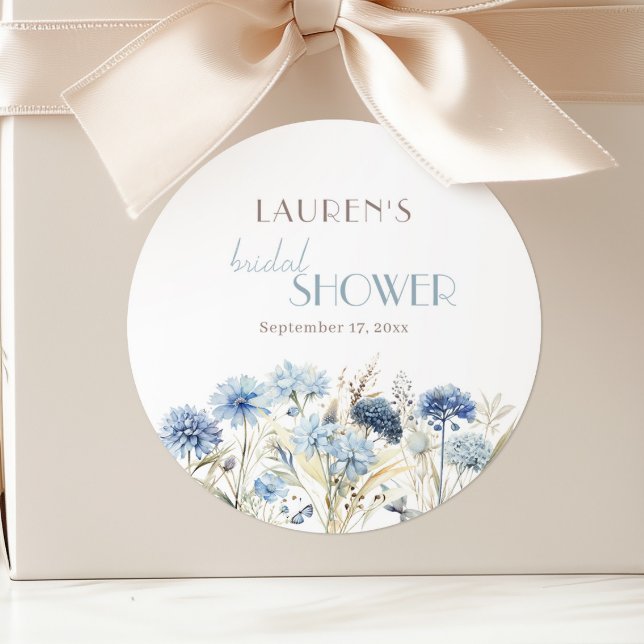 Blue Cornflower Hydrangea Brautparty Runder Aufkleber (Von Creator hochgeladen)