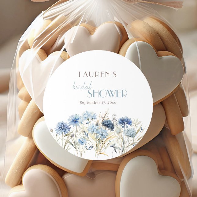 Blue Cornflower Hydrangea Brautparty Runder Aufkleber (Von Creator hochgeladen)
