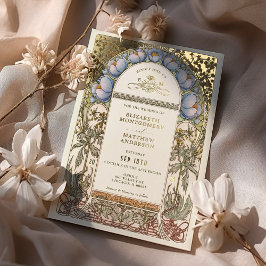 Blue Cornflowers Vintage Wedding Art Nouveau Folieneinladung