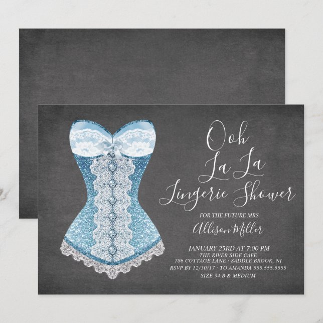 Blue Corset Lingerie Bridal Dusche Einladung (Vorne/Hinten)