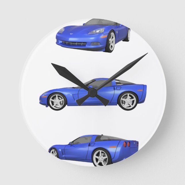 Blue Corvette: Runde Wanduhr (Vorderseite)