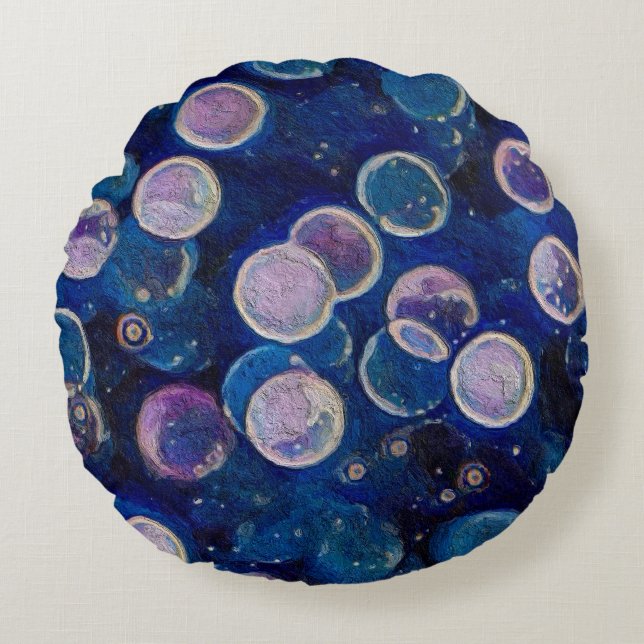 Blue Cosmic Orbs Rundes Kissen (Vorderseite)