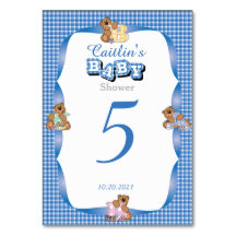 Blue Country Kariert mit Baby Bears Tischnummern