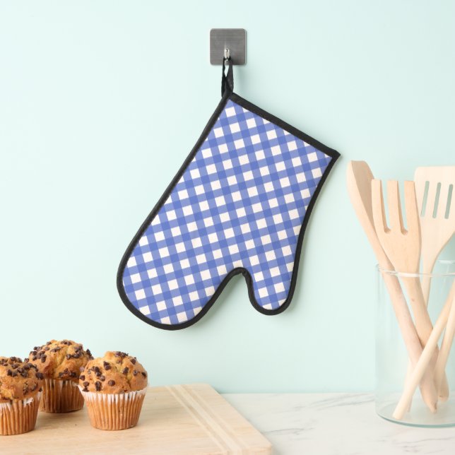 Blue Country Style Gingham Pattern Monogram Ofenhandschuh (Insitu (Hängend))