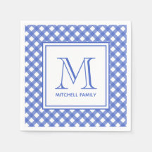Blue Country Style Gingham Pattern Monogram