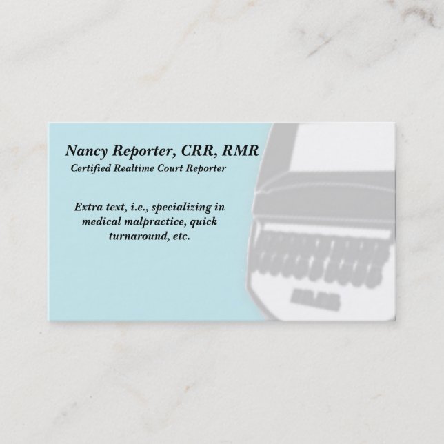 Blue Court Reporter Steno Machine Business Cards Visitenkarte (Vorderseite)