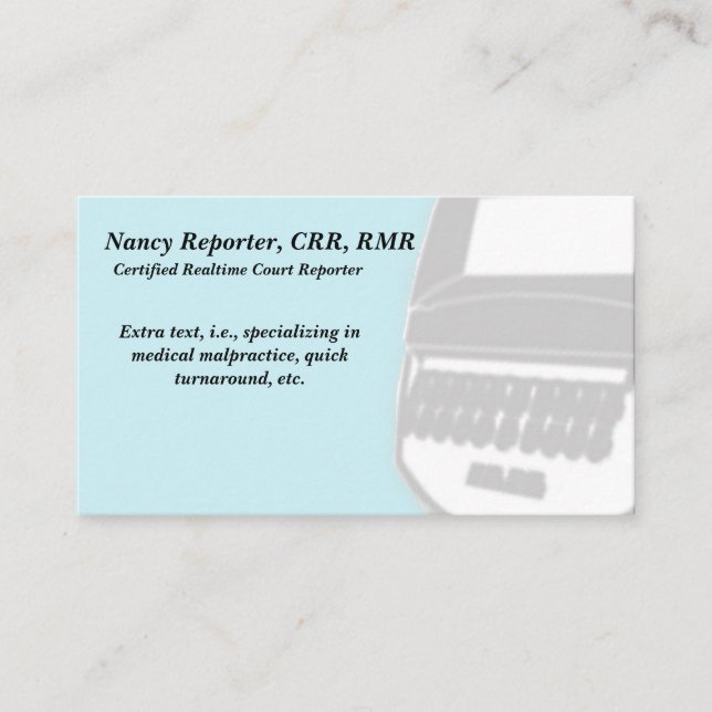 Blue Court Reporter Steno Machine Business Cards Visitenkarte (Vorderseite)