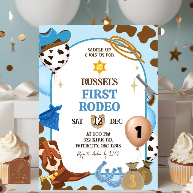 Blue Cowboy Birthday Invitation Einladung (Von Creator hochgeladen)