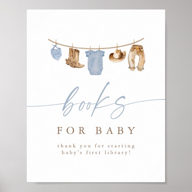 Blue Cowboy Clothesline Books for Baby Poster (Vorne)