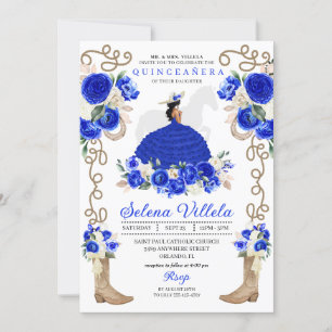 Blue Cowgirl Princess Horse Charro Quinceañera Einladung