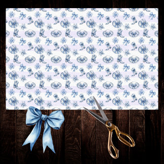 Blue Cowgirl Toile Chinoiserie on Lila Stripes Seidenpapier
