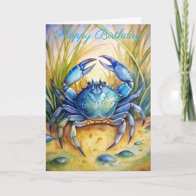 Blue Crab auf einer Beach Birthday Card Karte (Vorderseite)