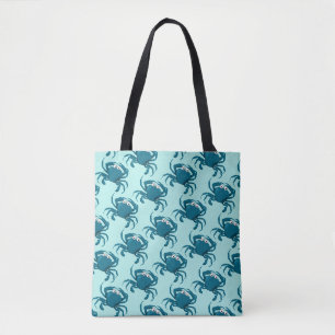 Blue Crab Beach Aqua Summer Tote Bag