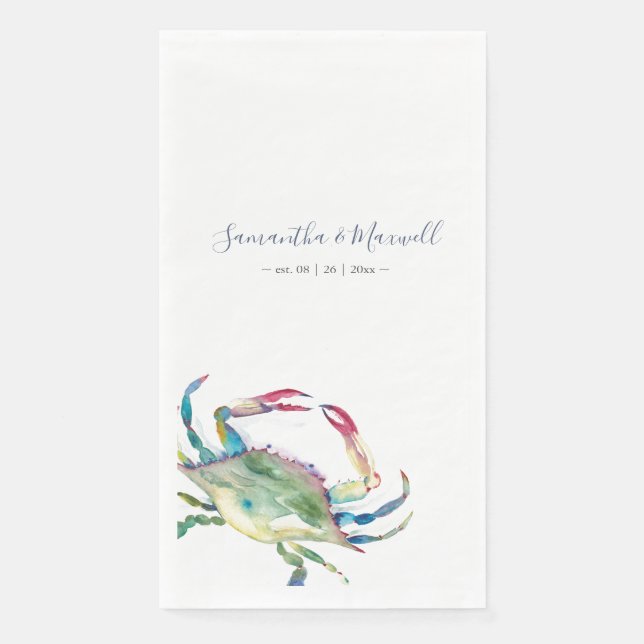 Blue Crab Beach Hochzeit Personalisiert Serviette (Vorderseite)