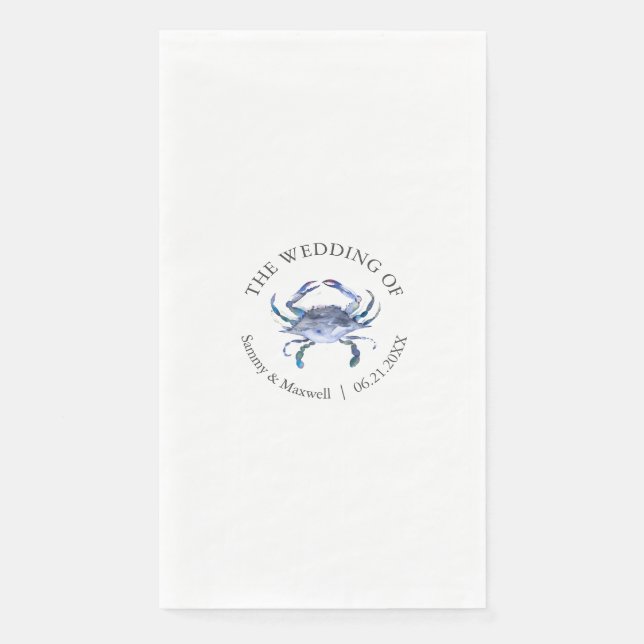Blue Crab Beach Hochzeit Personalisiert Serviette (Vorderseite)