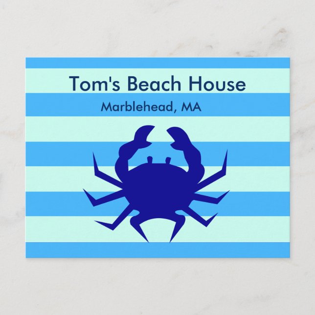 Blue Crab Beach House Personalisiert Post Card Postkarte (Vorderseite)