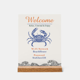 Blue Crab Beach House WLAN Willkommen Acrylschild