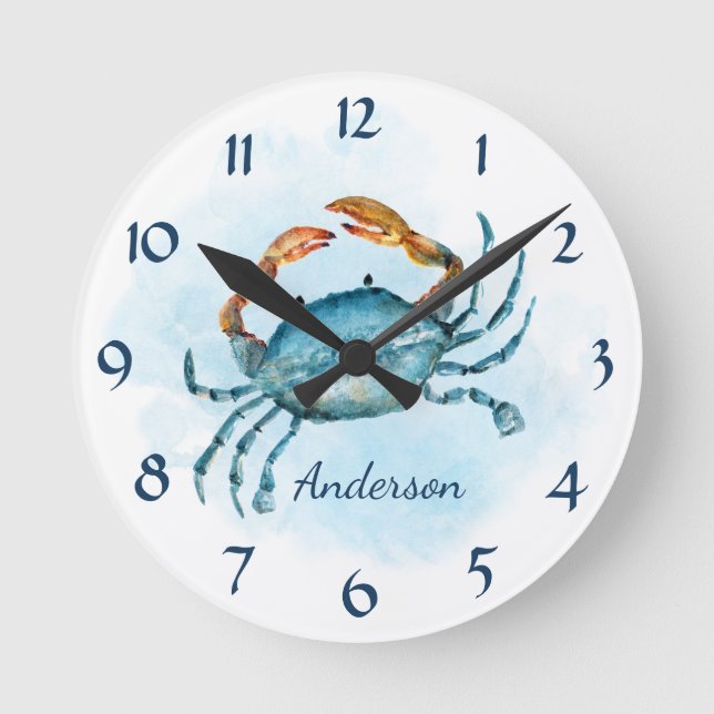 Blue Crab Beach Küste Personalisiert Runde Wanduhr (Vorderseite)