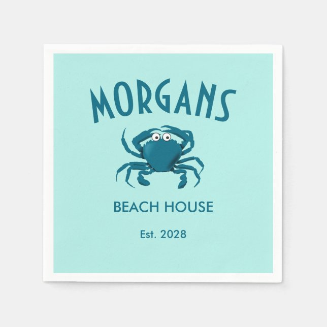 Blue Crab Beach Personalisiert Beach Napkins Serviette (Vorderseite)
