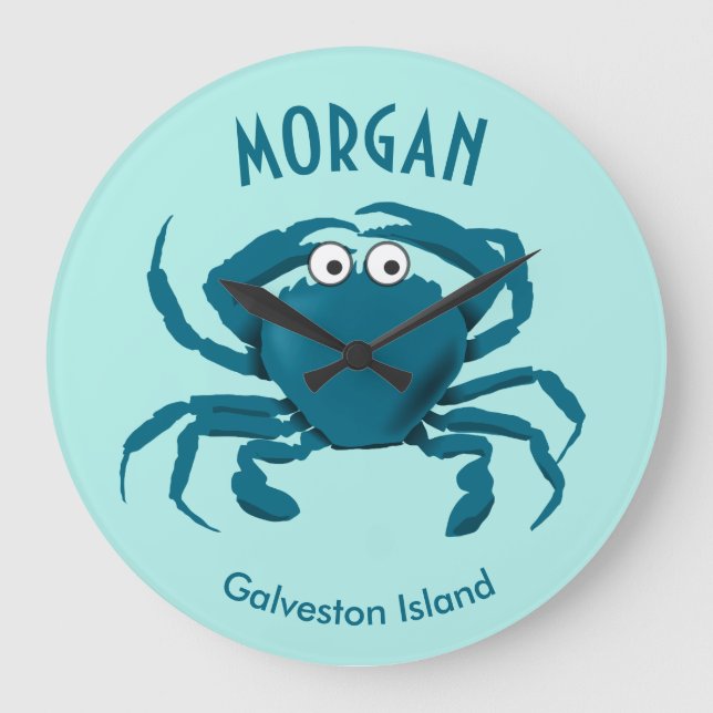 Blue Crab Beach Round Kitchen Clock Große Wanduhr (Vorderseite)