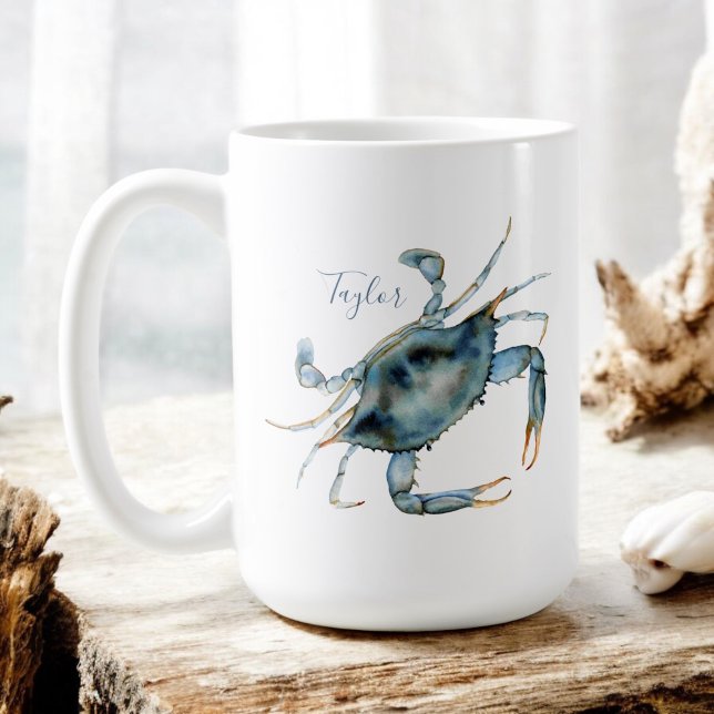 Blue Crab Coastal Delikatesse mit Ihrem Namen Kaffeetasse (Von Creator hochgeladen)