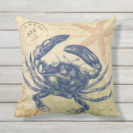 Blue Crab Collage Kissen Für Draußen