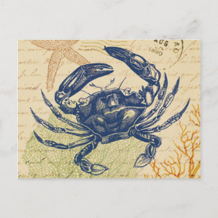 Blue Crab Collage Postkarte