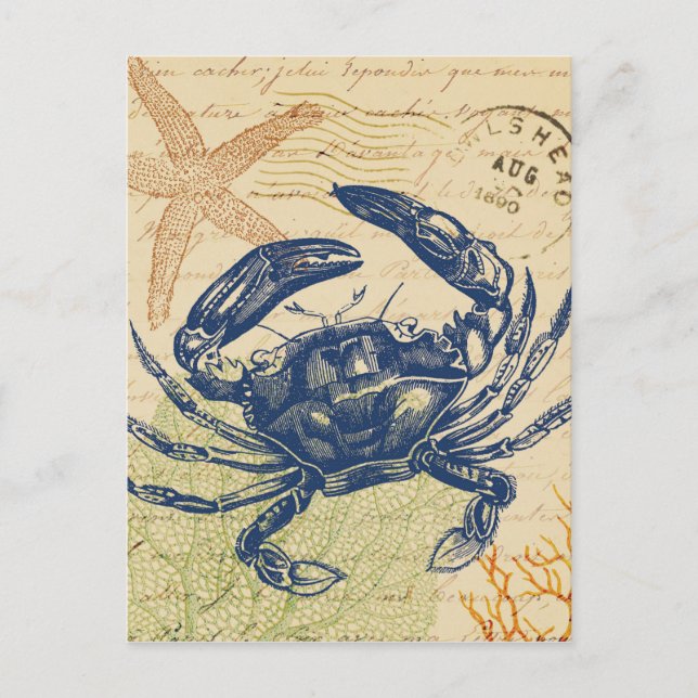Blue Crab Collage Postkarte (Vorderseite)
