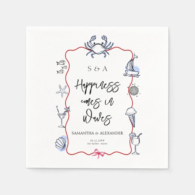 Blue Crab Doodle Beach Coastal Destination Wedding Serviette (Vorderseite)