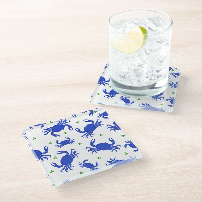 Blue Crab Glass Untersetzer (Schrägansicht)