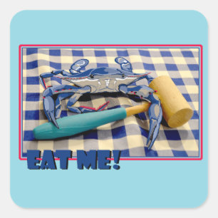 Blue Crab mit Ballett auf Gingham tableclout Eat M Quadratischer Aufkleber