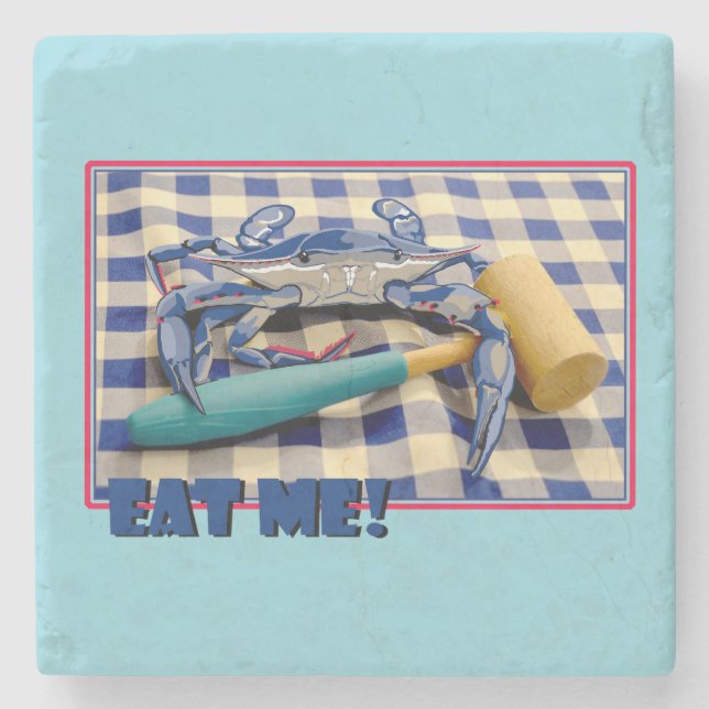 Blue Crab mit Ballett auf Gingham tableclout Eat M Steinuntersetzer (Vorderseite)