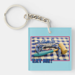 Blue Crab mit Ballett auf Gingham Tischtuch sayin Schlüsselanhänger