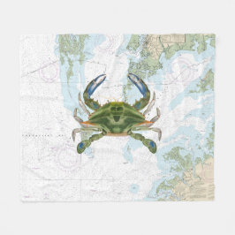 Blue Crab mit Chesapeake Bay Nautical Chart Fleecedecke