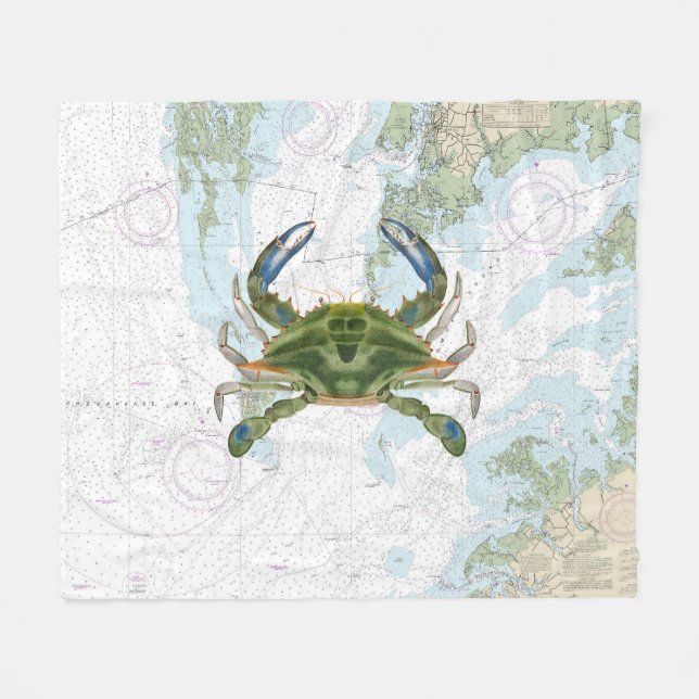 Blue Crab mit Chesapeake Bay Nautical Chart Fleecedecke (Vorderseite (Horizontal))