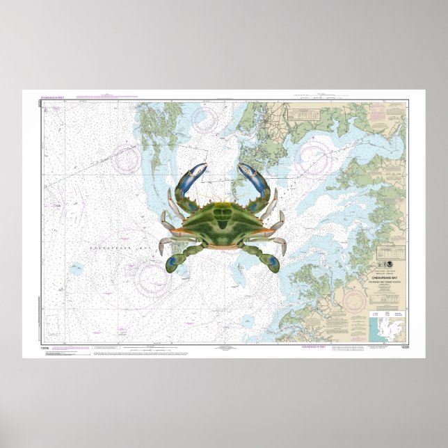 Blue Crab mit Chesapeake Bay Nautical Chart Poster (Vorne)