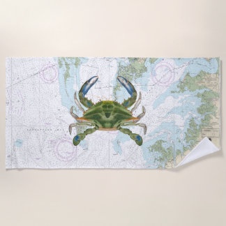 Blue Crab mit Chesapeake Bay Nautical Chart Strandtuch