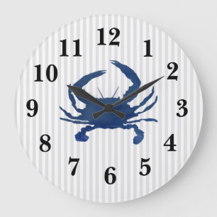 Blue Crab Nautical Strip Large Clock Große Wanduhr