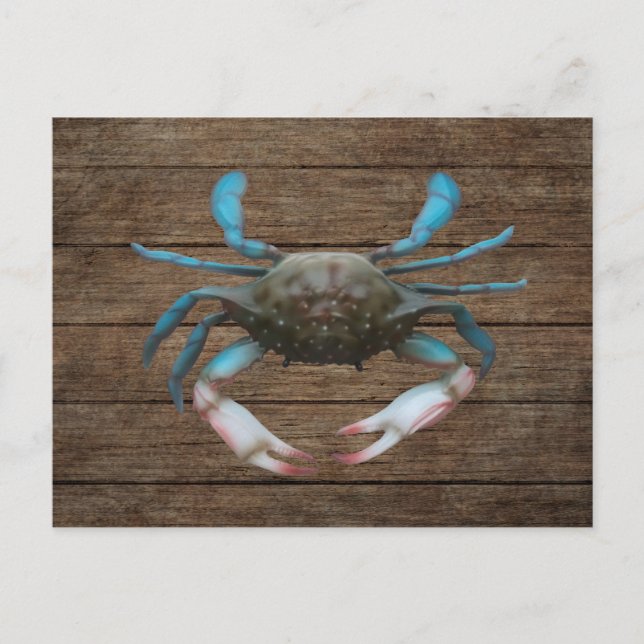 Blue Crab on Wood Postcard Postkarte (Vorderseite)
