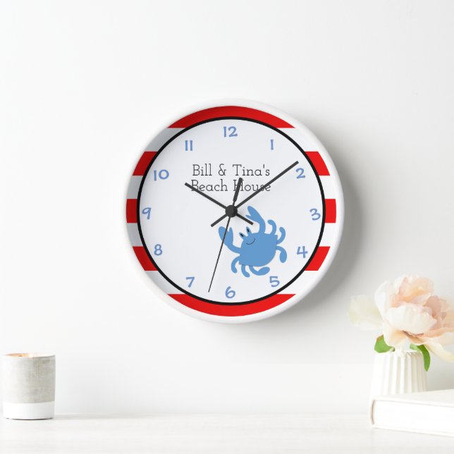 Blue Crab Red Nautic Personalisiert Wall Clock Uhr (Zuhause)