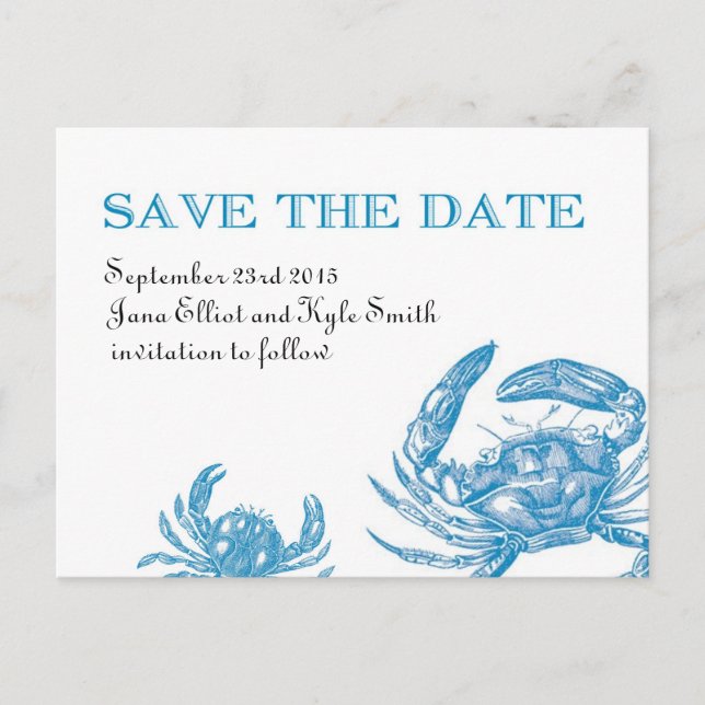 Blue Crab Save the Date Ankündigungspostkarte (Vorderseite)