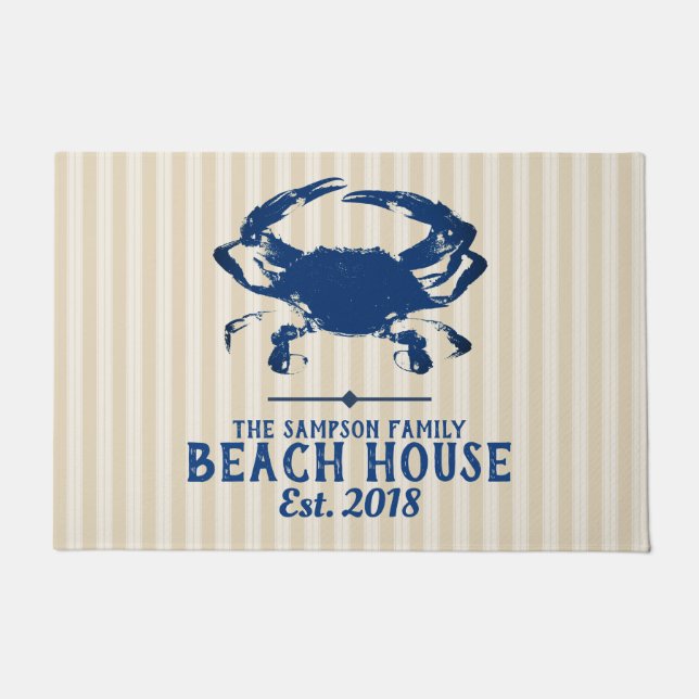 Blue Crab & Stripes Beach House Fußmatte (Vorderseite)