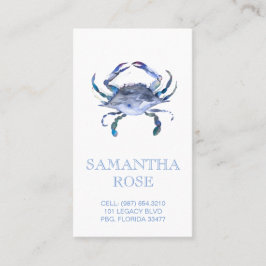 Blue Crab Watercolor Beach Business Card Visitenkarte