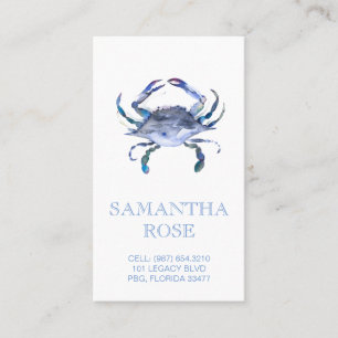 Blue Crab Watercolor Beach Business Card Visitenkarte